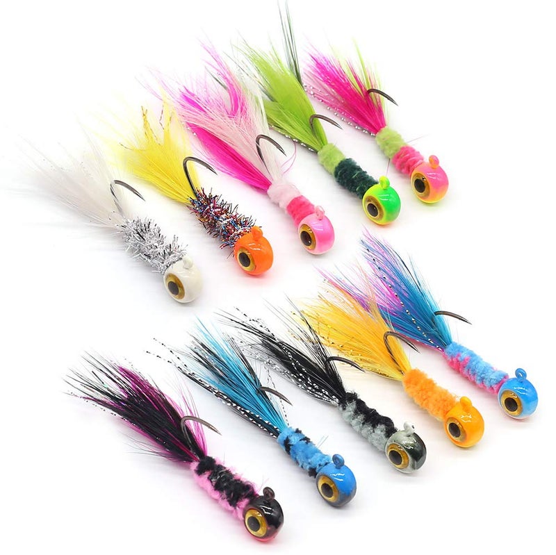 XFISHMAN-Crappie-Jigs-Marabou-Feather-Hair-Jigs-for-Crappie-Fishing-baits-and-Lures kit Panfish Trout 1/8 1/16 1/32 oz - Image 5